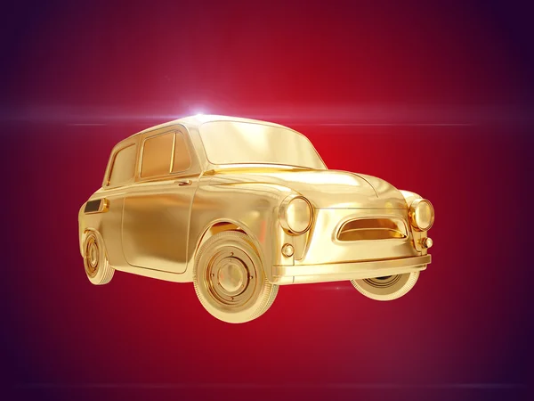 Golden car. 3D-rendering — Stockfoto