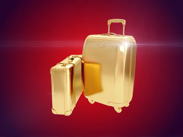 黄金のスーツケース。3 d レンダリング — ストック写真