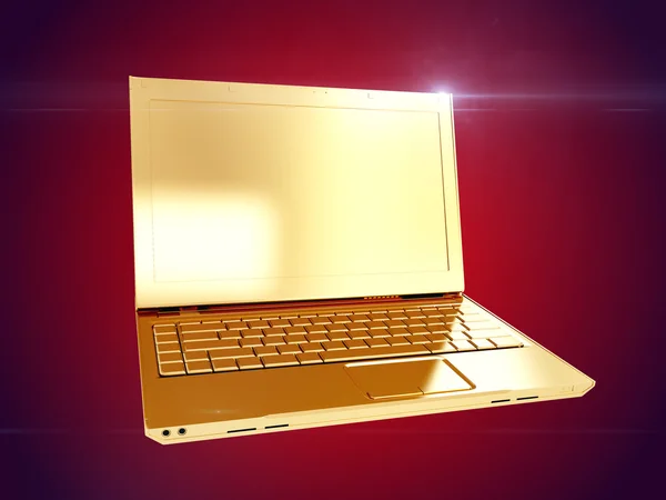 Goldener Laptop. 3D-Darstellung — Stockfoto