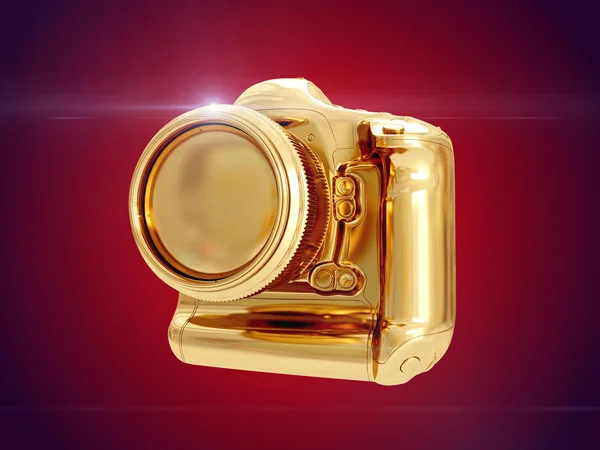 Golden camera. 3D rendering — Stock Photo, Image