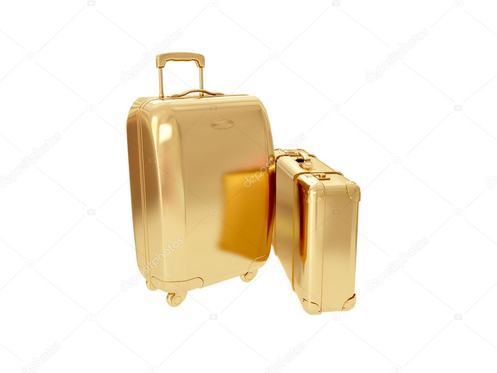 Golden suitcase. 3D rendering