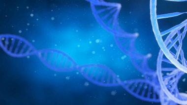 Mavi arka planda DNA molekülü. Güzel bir arkaplan için kavramsal DNA 3D resim