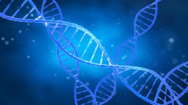 Mavi arka planda DNA molekülü. Güzel bir arkaplan için kavramsal DNA 3D resim.