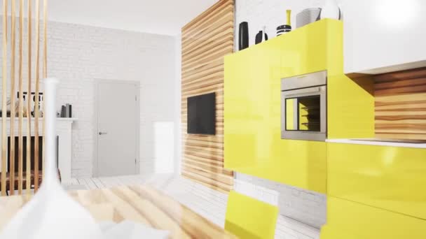 Modern bright interior . 3D rendering — Stock Video