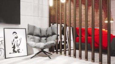 Modern parlak iç. 3D render