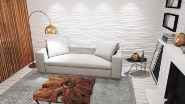 Modern parlak iç. 3D render