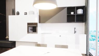 Modern parlak iç. 3D render