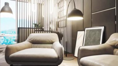 Modern parlak iç. 3D render