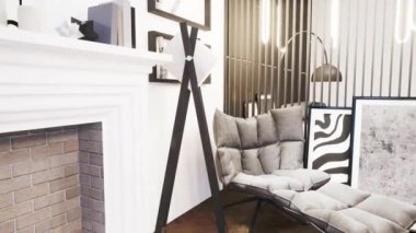 Modern parlak iç. 3D render