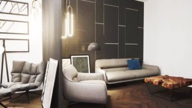 Modern parlak iç. 3D render