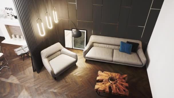 Modern ljus interiör. 3D-rendering — Stockvideo