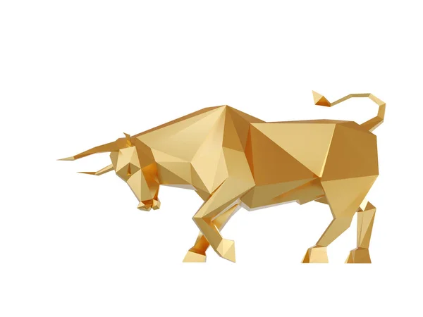 Alacsony poli arany bika fehér háttérrel. 3D renderelés — Stock Fotó
