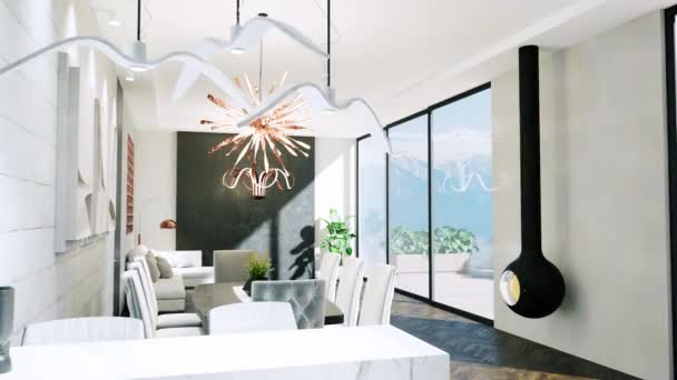 The modern light interior of the luxury villa. 3D render — Stock Video