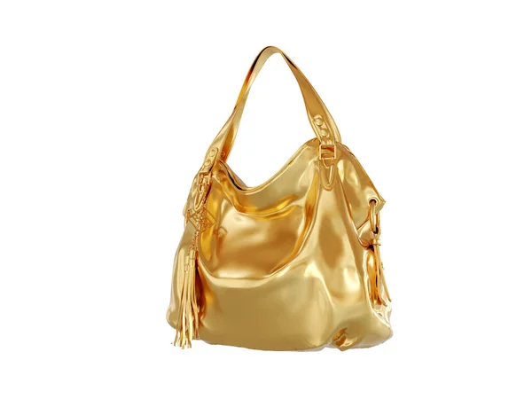 A gold handbag isolated on a white background. 3d render — Stock Photo, Image