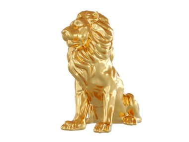 Altın aslan beyaz bir arka planda izole edilmiştir. 3d hazırlayıcı