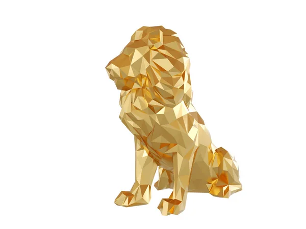 The low poly golden lion is isolated on a white background. 3d render — Stock Photo, Image