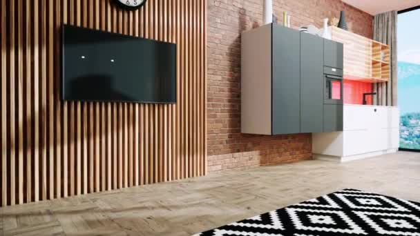 Moderno bellissimo design degli interni. Rendering 3D — Video Stock