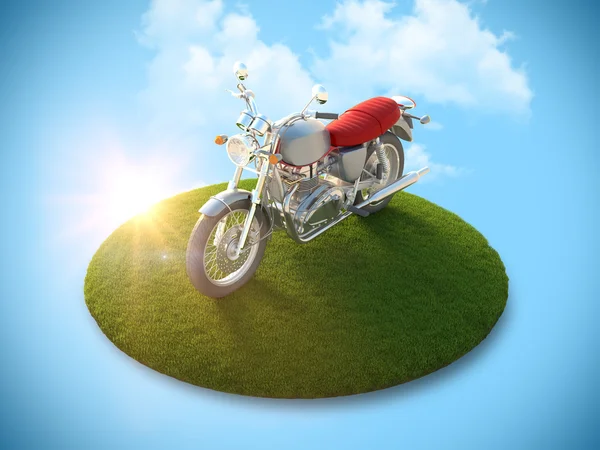 Motorcycle on a flying island — Stock Photo, Image