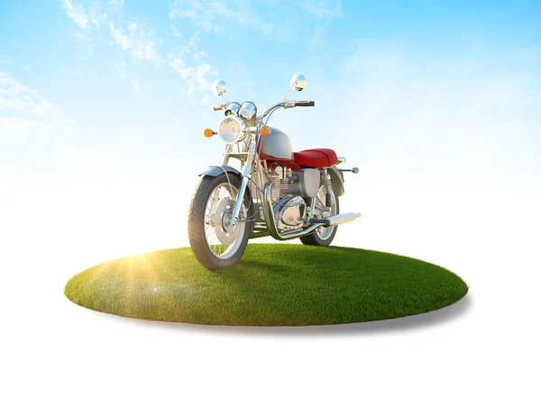 Motorcycle on a flying island — Stockfoto