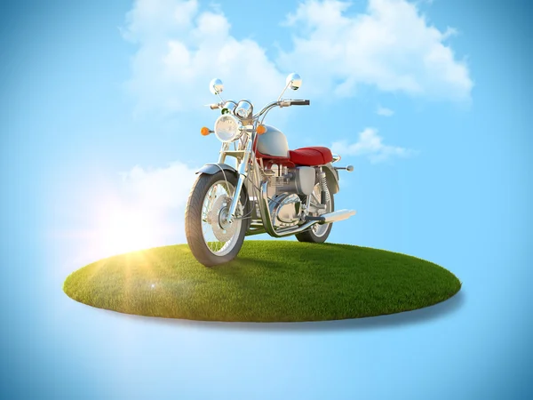 Motorcycle on a flying island — Stockfoto