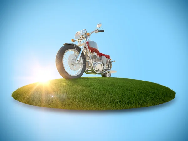 Motorcycle on a flying island — Stok fotoğraf