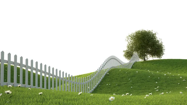 Ідеалістичний пейзаж з парканом — стокове фото