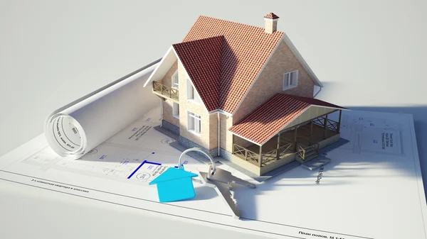 House standing on the blueprints