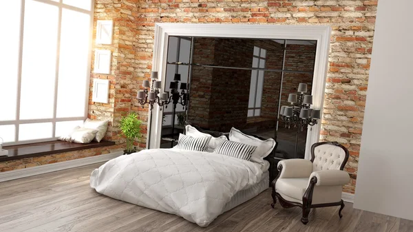 Hermoso dormitorio moderno interior — Foto de Stock