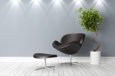 Modern parlak iç. 3D render