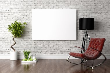 Modern parlak iç. 3D render