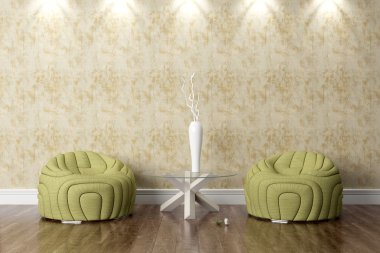 Modern parlak iç. 3D render