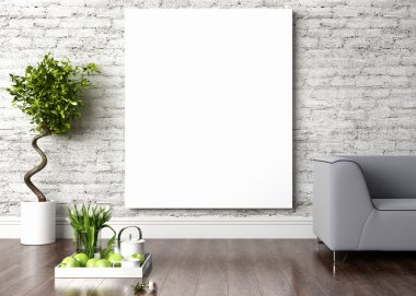 Modern parlak iç. 3D render