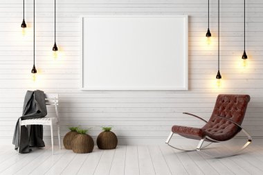 Modern parlak iç. 3D render