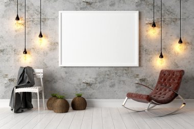 Modern parlak iç. 3D render