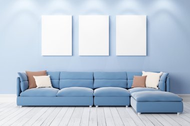 Modern parlak iç. 3D render