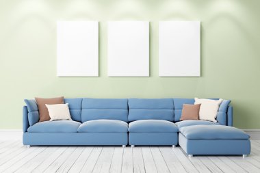 Modern parlak iç. 3D render