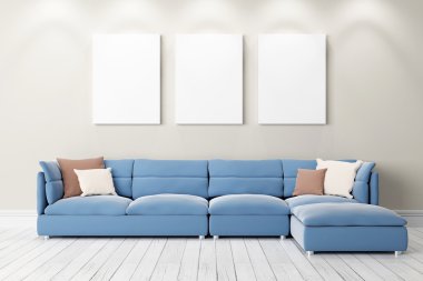 Modern parlak iç. 3D render