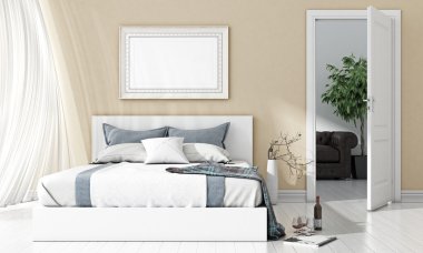 Modern parlak iç. 3D render