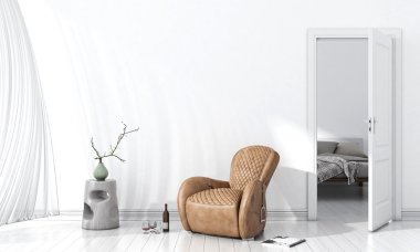 Modern parlak iç. 3D render