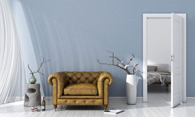 Modern parlak iç. 3D render