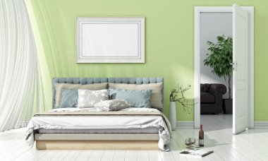 Modern parlak iç. 3D render