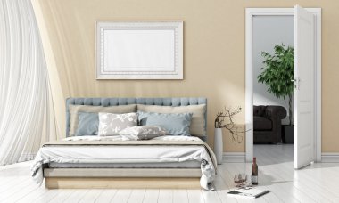 Modern parlak iç. 3D render