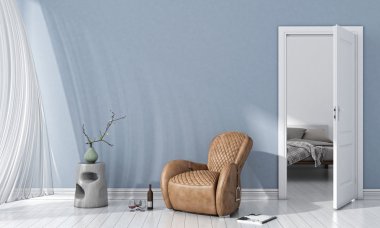 Modern parlak iç. 3D render