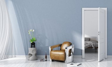 Modern parlak iç. 3D render