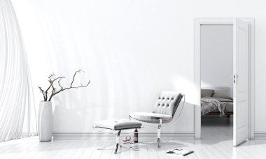 Modern parlak iç. 3D render