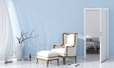 Modern parlak iç. 3D render