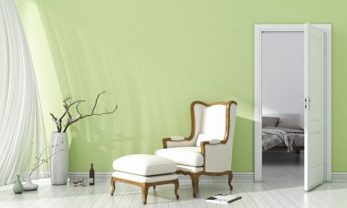 Modern parlak iç. 3D render