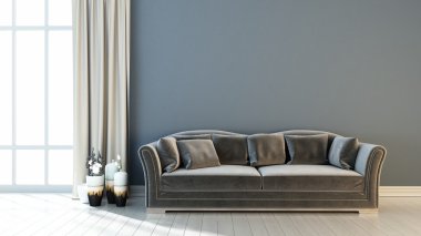 Modern parlak iç. 3D render