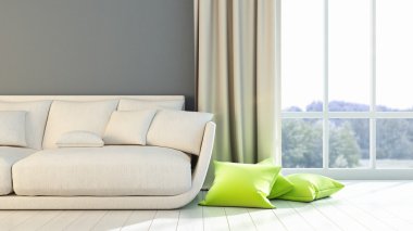 Modern parlak iç. 3D render