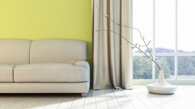 Modern parlak iç. 3D render